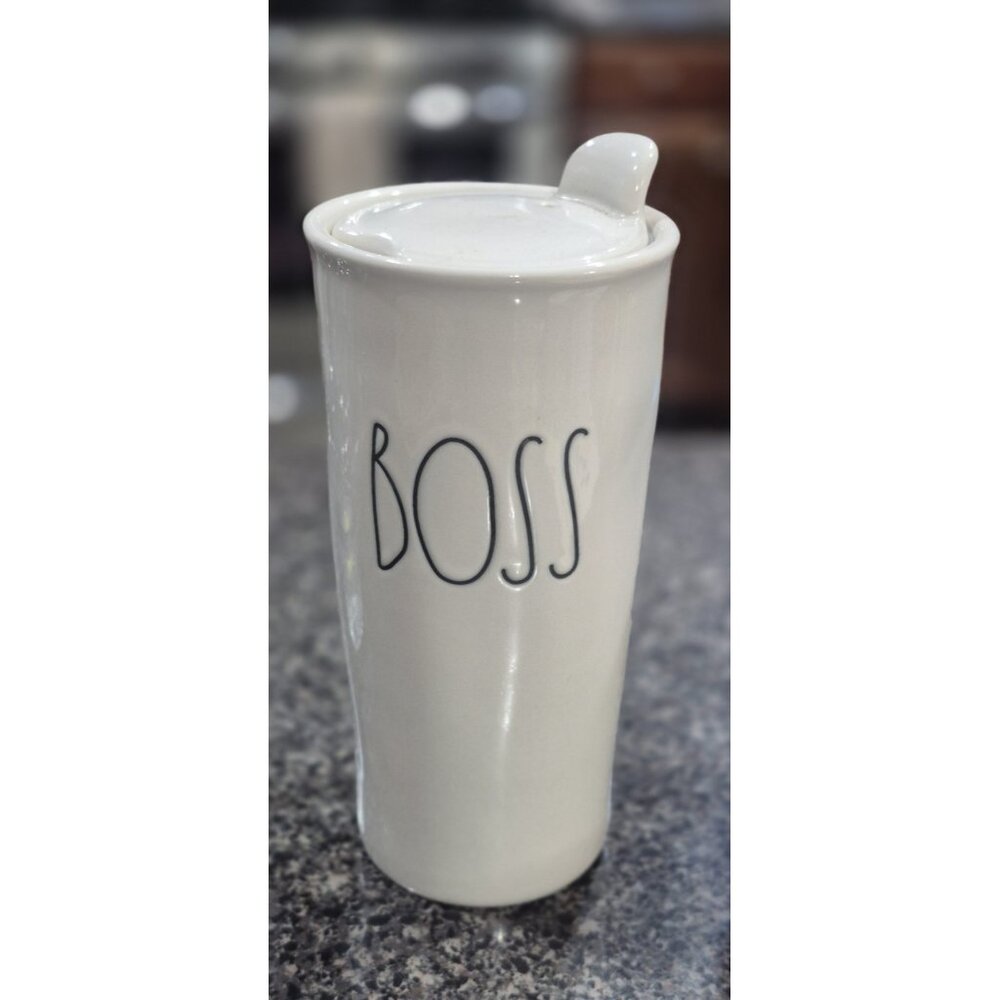 Rae Dunn Artisan collection BOSS Travel Tumbler Mug w/Suction Lid